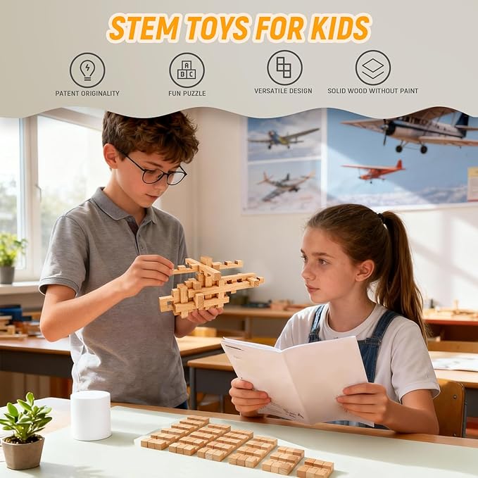 STEM Wooden Building Blocks - 20+ Shapes, 3D Puzzle, Brain Games, Educational Toys Gift for Kids and Classroom,Montessori STEM Toys for Ages 5+ and Adults (20 in 1 Premium Version)