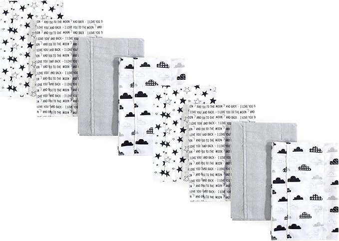 Hudson Baby Cotton Poly Flannel Burp Cloths Multipack, Moon and Back 8-Pack, One Size