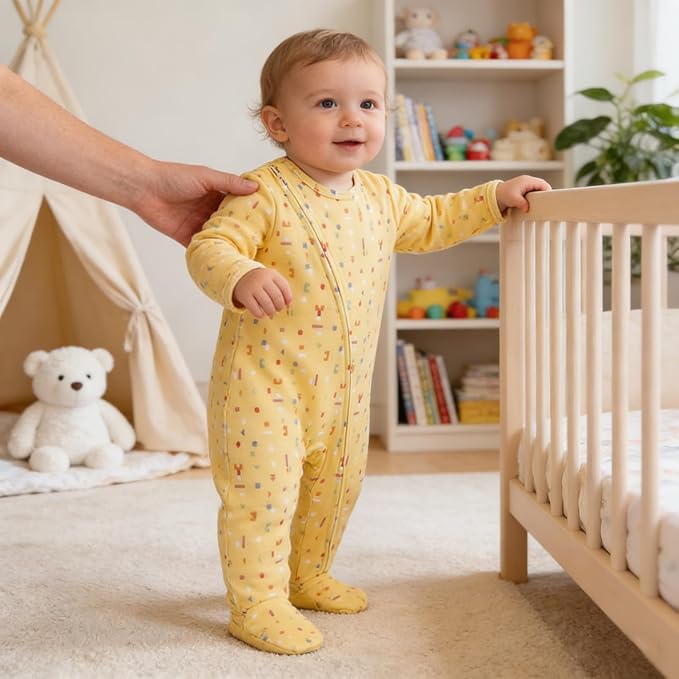 Baby Footie Jumpsuit, 100% Cotton Long Sleeve Footed Romper, Summer Outfit for 0-12 Months