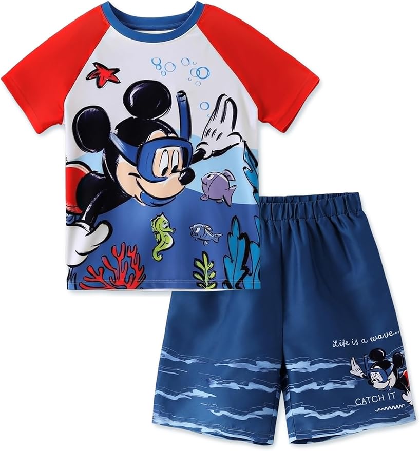 Disney Marvel Spiderman Cars Boy Swimsuit Rash Guard Shirts & Swim Trunk Boys Swim Set Mickey Summer Bathing Suit 2-13 Years
