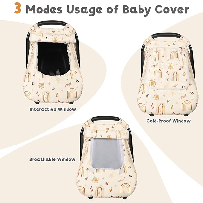 TANOFAR Car Seat Cover Baby, Winter Carseat Cover for Newborn, Infant Car Seat Cover with Windproof and Kick-Proof, Super Warm Plush Fleece Baby Carrier Cover for Infant Boys Girls (Rainbow)