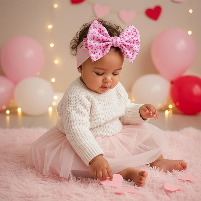 Baby Bow Headbands 3 Pcs Baby Girl Headbands with Bows Soft Nylon Heart Daisy Headband Bows for Baby Girls, Newborns, Infants