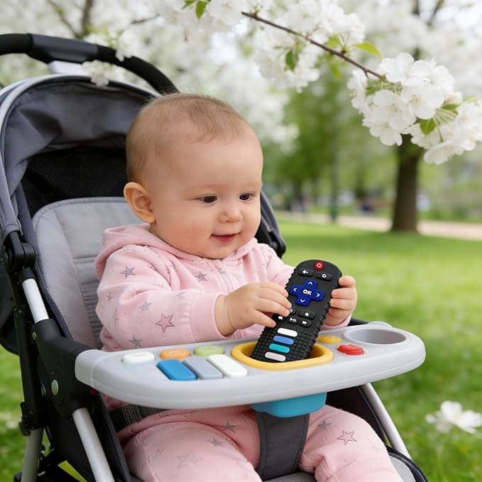 Silicone Baby Teething Toys for Babies 0-18 Months,Baby Silicone Chew Toys,Remote Control Shape Teething Toys,BPA Free(L-Black)