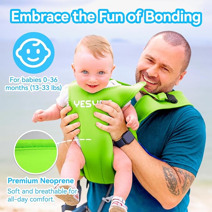 Baby Carrier, Dual-Use Adjustable Baby Sling Support Infant Chest Holder with Drawstring Backpack for Newborn to Toddler 13-33 lbs Swimming Pool Beach Land (Green)