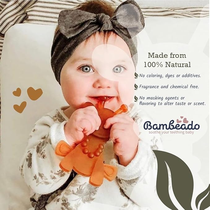 LittleBamber Baby Teething Toy – Natural Rubber Giraffe Teether for Babies 0-18 Months, BPA-Free, Textured Toy for Comfort and Oral Development
