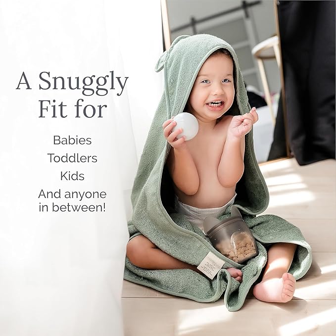 Natemia Hooded Baby Bath Towel - 100% Organic Cotton Baby Towels for Newborns, Toddlers, Boys, Girls - Soft Absorbent 450 GSM - Gentle on Sensitive Skin - Baby Shower Registry Gift (35" x 35")