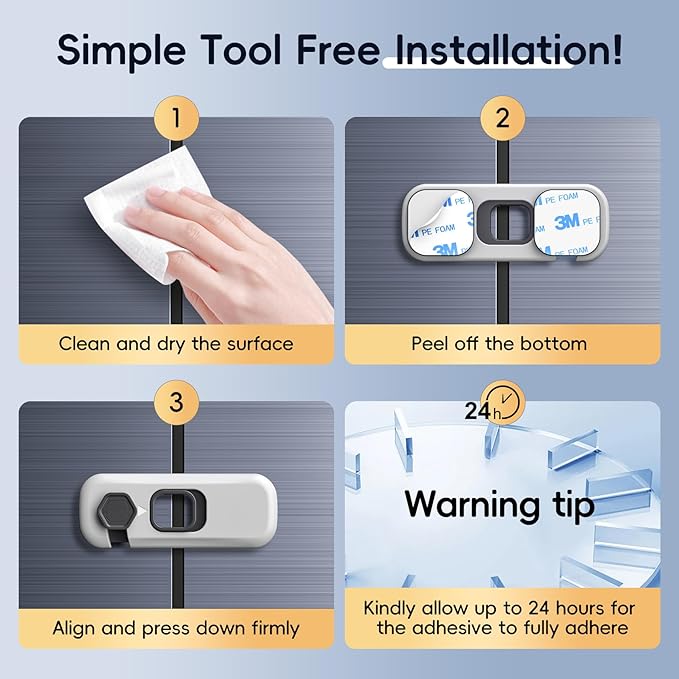 2-Pack Fridge Locks, Child Proof Refrigerator/Freezer Door Lock, Child Safety Cabinet Lock with Adhesive Pads - Freezer Latch to Keep Door Closed for Latches,Drawer,Closets,Oven (Grey)
