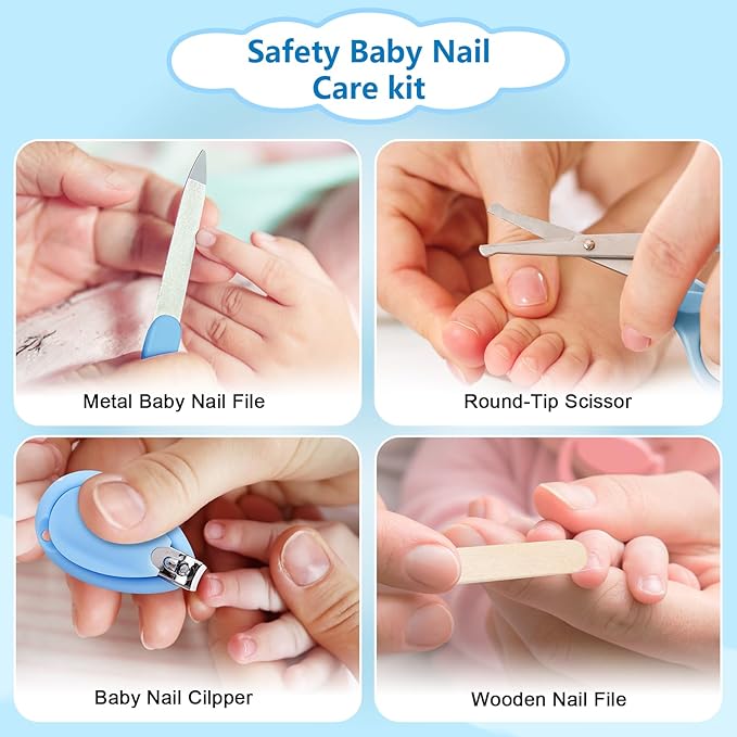 Megainvo Baby Grooming Kit, 24 Pcs Baby Care Kit, Baby Nail Trimmer Set with Light, Newborn Nursery Baby Essential Care Kit Nail Clippers Hair Comb Brush Infant for Neewborn Boys Girls