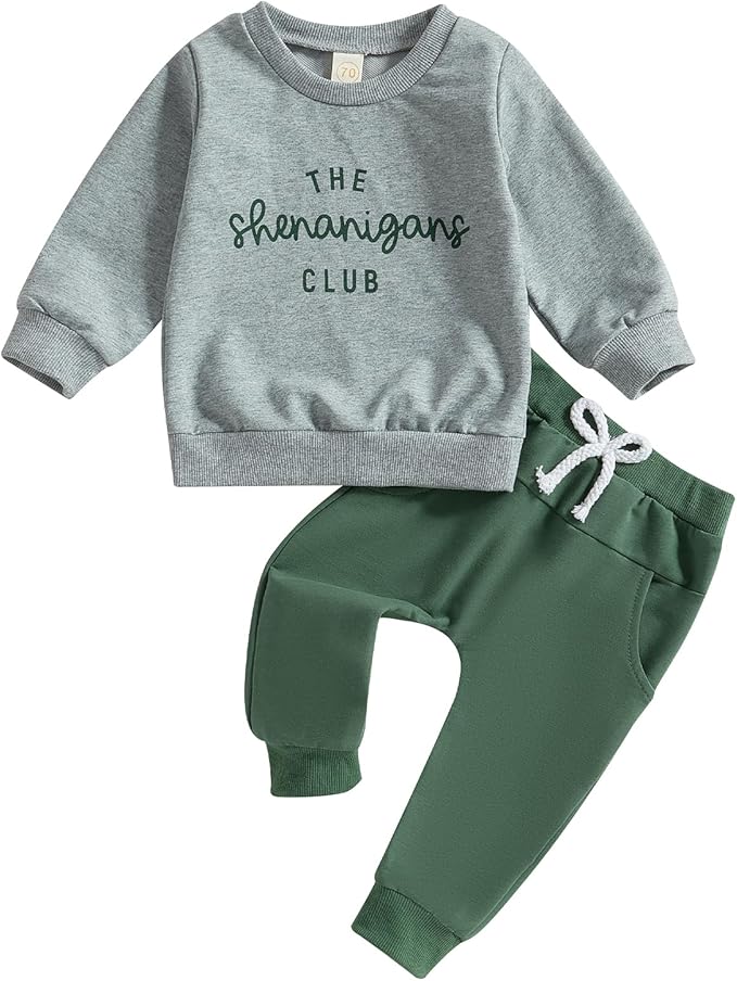 Baby Boy Fall Clothes Set Long Sleeve Letter Print Sweatshirt Pants Toddler Infant Outfits 6 12 18 24 Months 2T