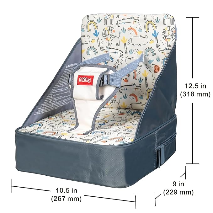 Nuby Easy Go Booster Seat - Travel Booster Seat for Babies and Toddlers with 3-Point Harness - 9+ Months - Beige Safari Print