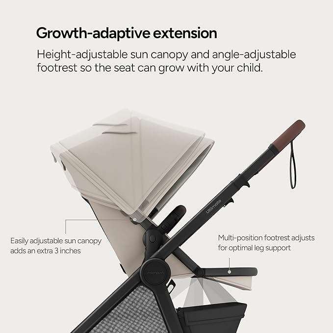 Mompush Ultimate 3 Full Size Baby Stroller from Newborn to 50 lbs - All-Terrain Large Wheels with Full Suspension, Reversible & Extendable Seat for Growing Kids, One-Second Compact Fold