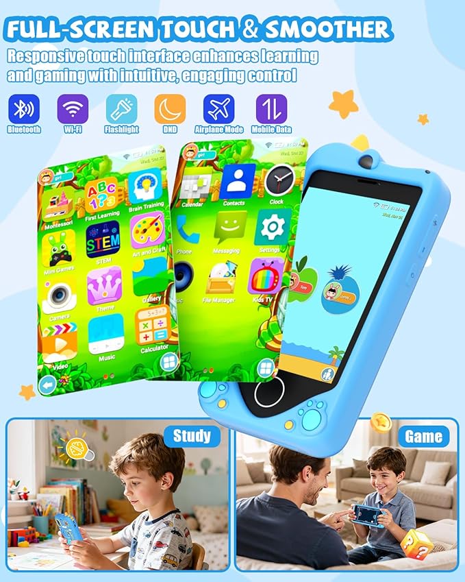 Kids Smart Phone for Girls - Safest Phone for Kid & Teens, Talk & Text - Kids Cell Phone Toy, 4.2'' Touchscreen, Dual Cameras, Games, 32GB Card (Blue)