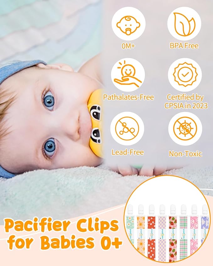 babygoal Plaid Pacifier Clips, 6 Pack Binky Paci Holder Leashes Fits for Most Pacifiers and Binkies 6PS24