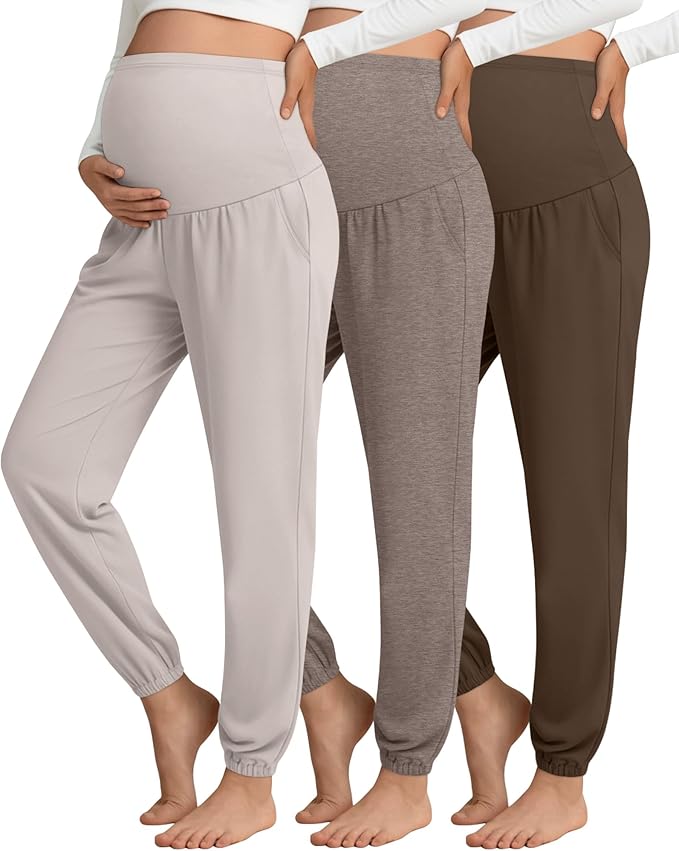 3 Pack Women's Maternity Pants Maternity Jogger Sweatpants Over The Belly Stretchy Pregnancy Pants with Pockets