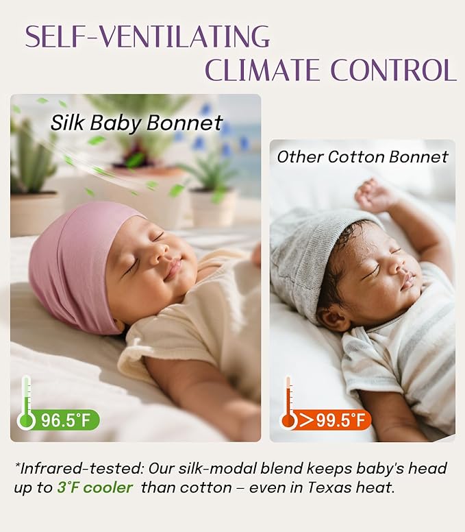 OLESILK Silk Baby Bonnet for 0-6 Months - 100% Mulberry Silk Toddler Hair Bonnet, Adjustable Night Cap for Sleeping