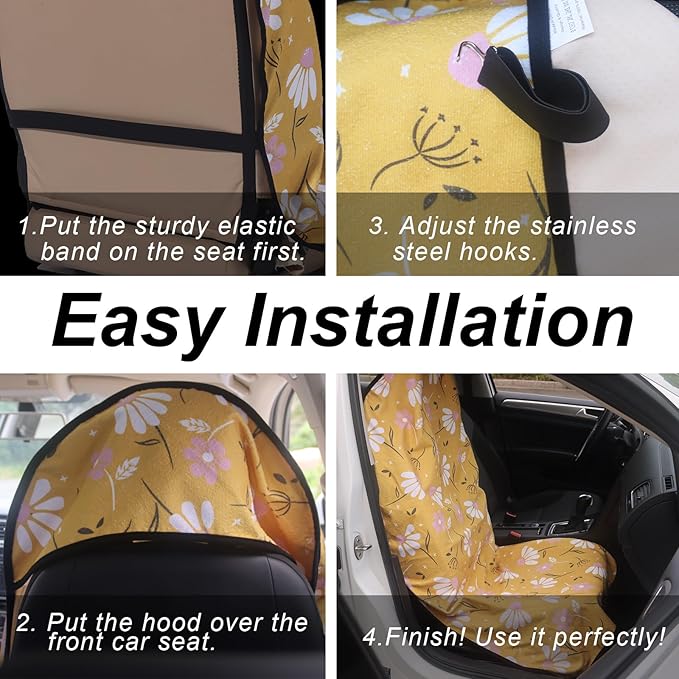 Sweat Towel Car Seat Cover Protector Front Seats for Gym Workout, Running, Swimming, Beach and Hiking, Waterproof Universal Seat Cover for Car, Truck, Van & SUV (2pcs Front Seat)