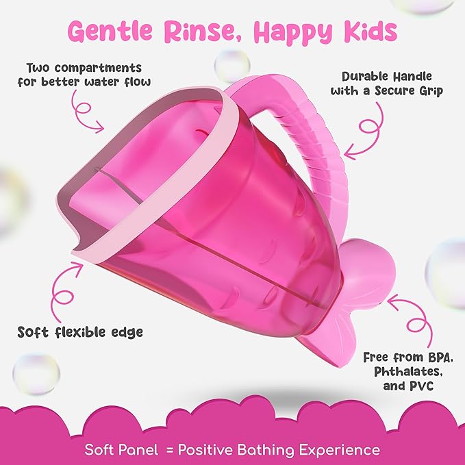Pink Baby Rinser Cup and Bath Pail - Tear-Free, Non-Toxic, BPA-Free Accessory for Kids of All Ages - Provides Gentle, Safe, Enjoyable Bathing