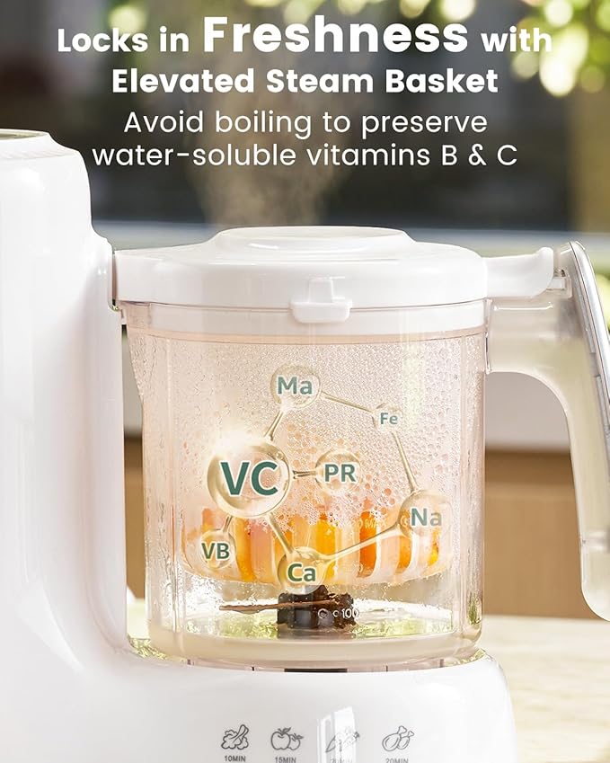 Grownsy Baby Food Maker with Steam Basket, One Step Baby Food Processor Steamer Puree Blender Grinder Mills Machine, Auto Cooking Grinding and Sterili-zing for Healthy Homemade Baby Food, BPA-Free