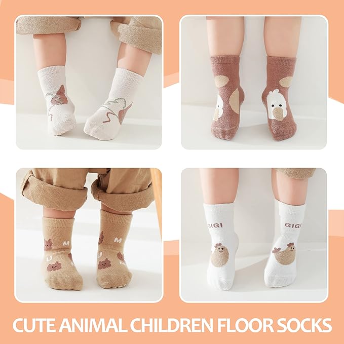 TRUEHAN 5 Pairs Toddler Non Slip Socks with Grips Baby Socks for Kids Girls Boys