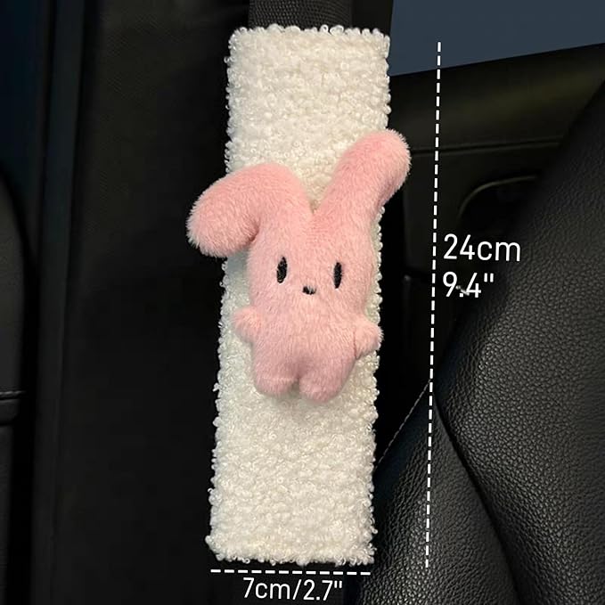 2 PCS Seat Belt Cover Pad, Cute Kawaii Animal Bunny Seatbelt Covers for Kids and Adults, Winter Plush Fluffy Soft Seat Belt Cover, Cartoon Seatbelt Cushion,Car Seat Strap Pads (C-Bunny)