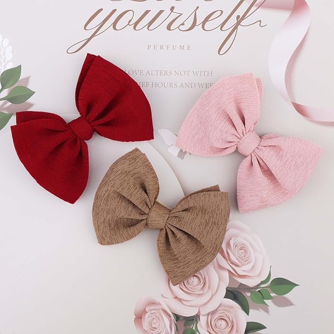 YanJie Girls Fall Outfits Baby Girls Nylon Headbands Newborn Bows Handmade Hair Bows Hairbands Hair Accessories for Newborn Infant Toddlers Kids(Red Pink Brown)