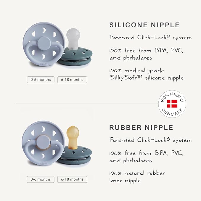 FRIGG Moon Natural Rubber Baby Pacifier | Made in Denmark | BPA-Free (Blush/Cream, 0-6 Months) 2-Pack