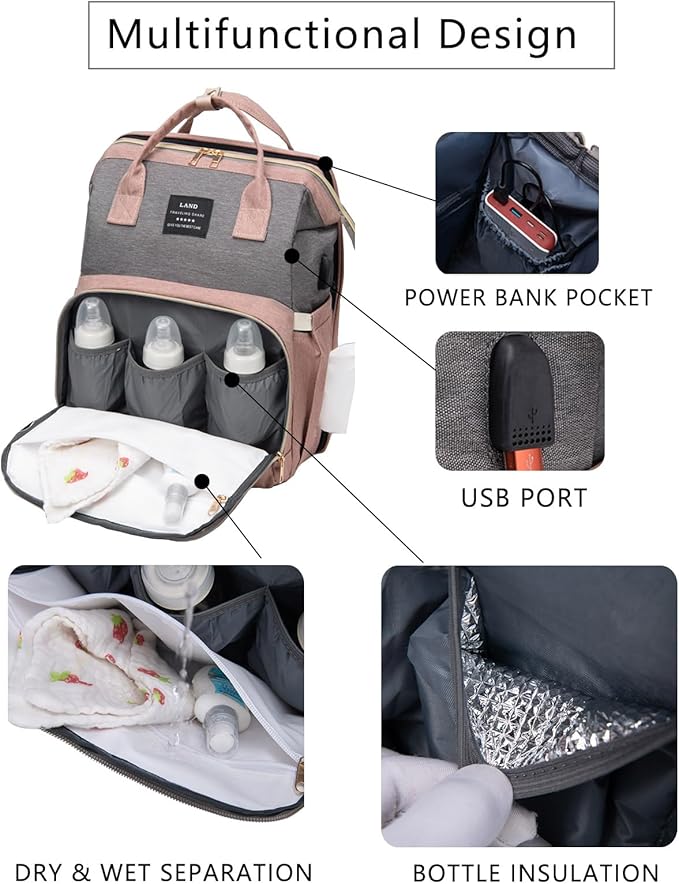 Diaper Bag Backpack with Changing Station: Pink Baby Bags for Girls Boys Mom with Large Capacity Pañaleras Para Bebe Niña Baby Girl Newborn Essentials Must Haves Baby Shower Gifts Baby Registry