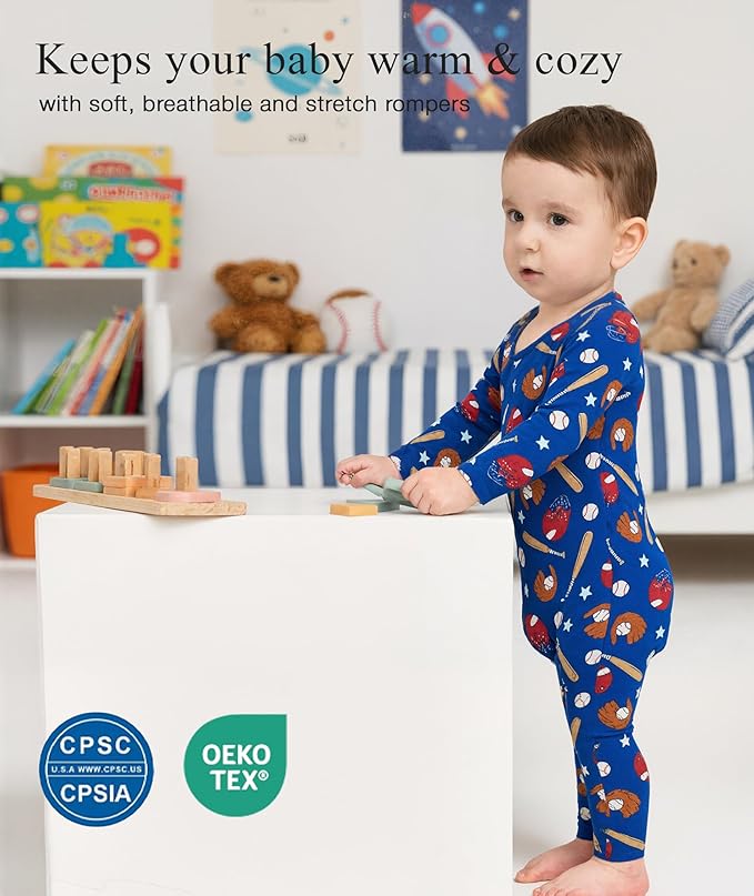 Baby Boy and Girl Romper Long Sleeve Jumpsuit One-Piece Footless Pajamas, Viscose Made from Bamboo