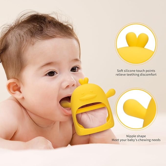 3 Pack Baby Teething Toy, Food Grade Silicone Baby Teething Mittens, Anti Drop Wrist Hand Teether Toys for 0-6 6-12 Months, Infant Chew Toys for Sucking Needs, BPA Free (Candy)