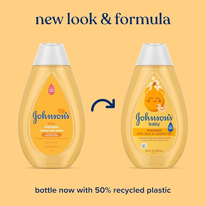 Johnson's Baby Shampoo with Aloe Vera & Vitamin B5, Tear Free, Travel Size, Newborn Essentials, No added Parabens & Sulfates, Hypoallergenic, 3.4 fl. oz