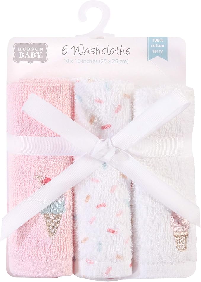 Hudson Baby Unisex Baby Super Soft Cotton Washcloths, Ice Cream, One Size
