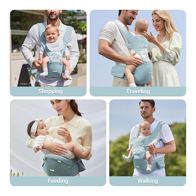 Baby Carrier, SEEDNUR Baby Carrier with Hip Seat, Baby Carrier Newborn to Toddler for Ergonomic M Position, 6-in-1 Adjustable Baby Hip Seat for 3-36 Month, Hands-Free Perfect for Travel & Shopping