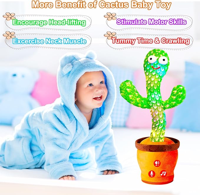 Baby Toys Interactive, Dancing Talking Cactus Toy Volume Adjustable, Mimicking Singing Repeating, Toddler Infant Baby Toys Gifts for Boys Girls, Valentine Gifts for Kids Baby Todder