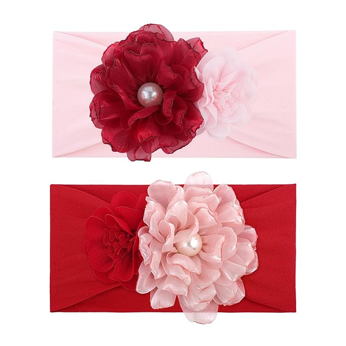 YanJie Valentines Baby Girl Headbands Bows Red Hair Bows Newborn Headbands Heart Wide Hairbands Pink Flower Headband Baby Hair Accessories Infant