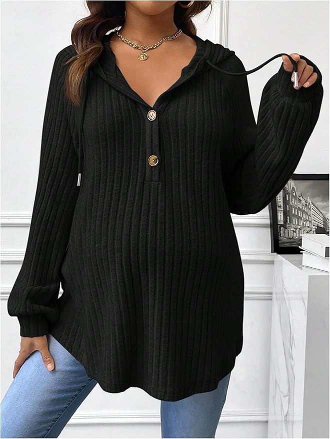 Women's Maternity Half Button Sweatshirts Long Sleeve Ribbed Knit Pregnancy Shirt Spring Clothes