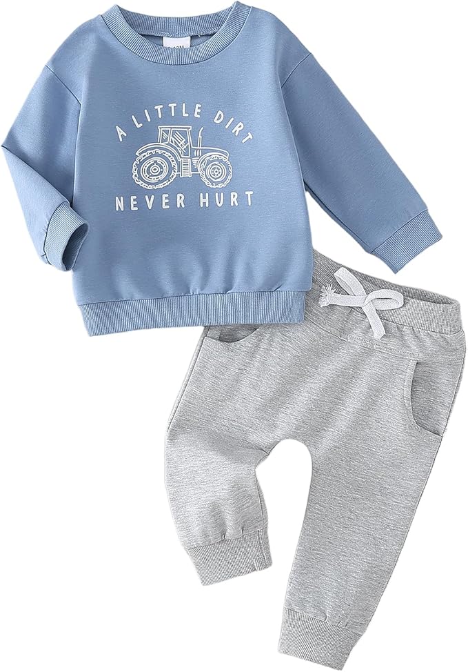 Yvowming Baby Boy Clothes Fall Clothes Truck Print Long Sleeve Pullover Tops + Pant Sets Toddler Winter Outfits