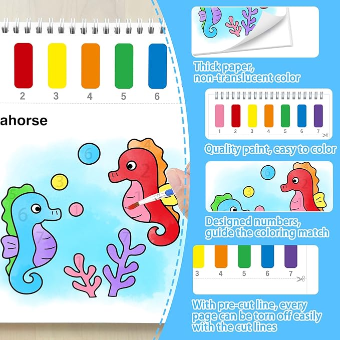 SOCOLER Paint with Water Coloring Books for Toddlers,Sea World Theme Mess Free Watercolor Painting Papers for Kids Water Color Paint Kit Art Craft Gift for Ages 1-3,4-8
