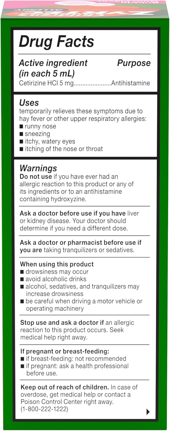 Children's Zyrtec 24 Hour Allergy Relief Syrup, Cetirizine Hydrochloride Antihistamine, Allergy Medicine for Indoor & Outdoor Allergy Relief, Dye- & Sugar-Free, Bubble Gum, 4 fl. oz