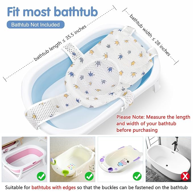 Colorlife Baby Bath Seat Support Net Infant Bathing Seat Support Mat, Adjustable Comfortable Non-Slip Five-Pointed Baby Shower Net Bathtub Sit Up Mesh for Newborn 0-12 Months-Crown(No Bathtub)
