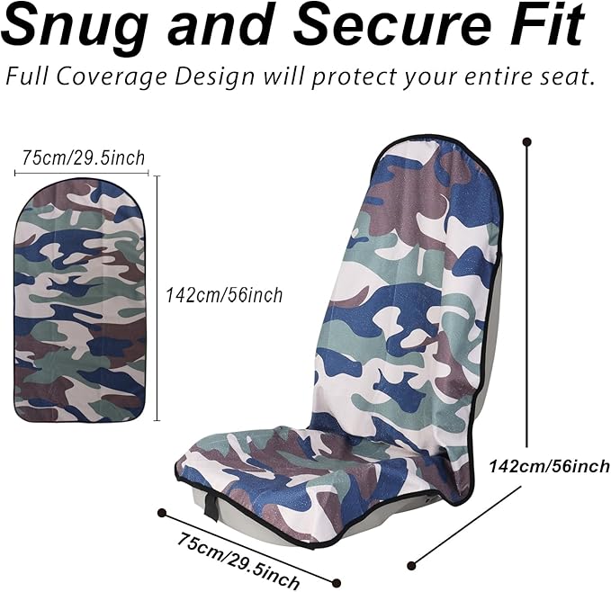 Sweat Towel Car Seat Cover Protector Front Seats for Gym Workout, Running, Swimming, Beach and Hiking, Waterproof Universal Seat Cover for Car, Truck, Van & SUV (Camouflage, 2pcs Front Seat)