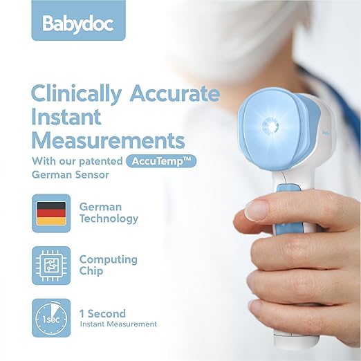 Babydoc Medical Grade FSA-HSA Eligible Baby Thermometer for Kids, AccuTemp German Sensor, 3-in-1 Safe Non-Contact Infrared Forehead Thermometer, Object Mode for Milk or Bathwater, Infants, Children