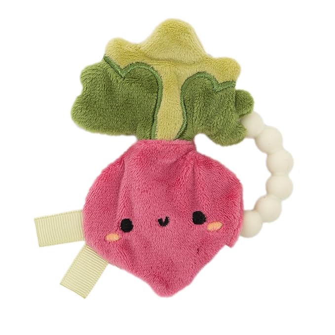 Pearhead Baby Veggie Teether Toy - Plush Turnip with Soft BPA-Free Silicone, Crinkle Sound Easy-to-Hold Teething Ring for Babies Ages 0 Months+, Stocking Stuffers for Newborns, Baby Christmas Gift