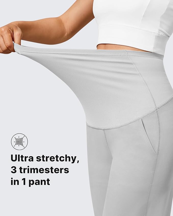 G4Free Maternity Pants Over The Belly Yoga Dress Work Pregnancy Pants Stretchy Lounge Wide Leg Trousers with Pockets