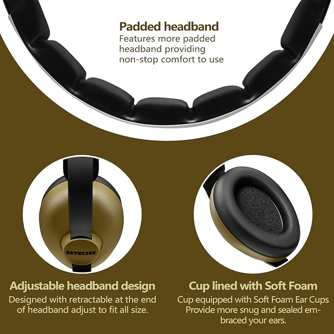 Baby Headphones - Infant Ear Protection for Babies | Baby Earmuffs Noise Cancelling Headphones 3-36 Months - Army Green