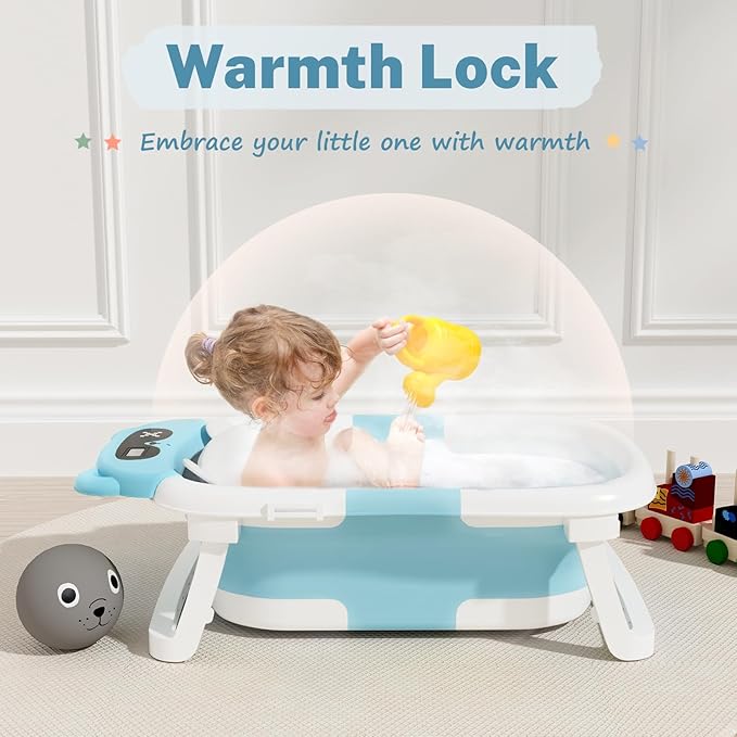 AVIDOR Baby Bathtub,Collapsible Bathtub for Newborn to Toddler,Durable Essential Infant Bath Tub,Portable Travel Baby Bathtub with Soft Cushion,No-Slip Hanging and Detachable Bathtub(Blue)