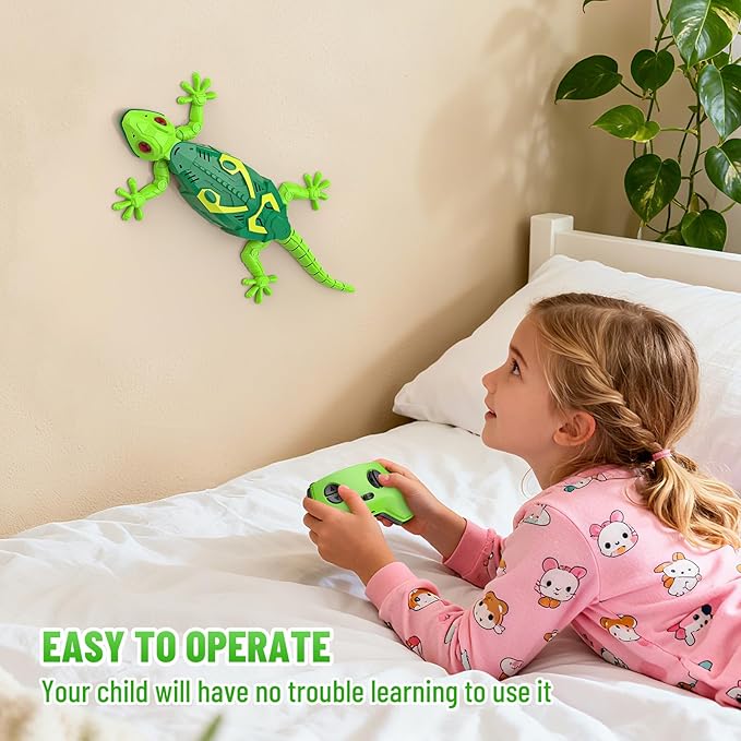 RC Wall Crawler Gecko, Rechargeable Remote Control Robot Kids Toys, Wall Climbing Funny Prank Toys Birthday Gifts for Boys & Girls Ages 4 and Up, Upgrade Low Noise (Green)