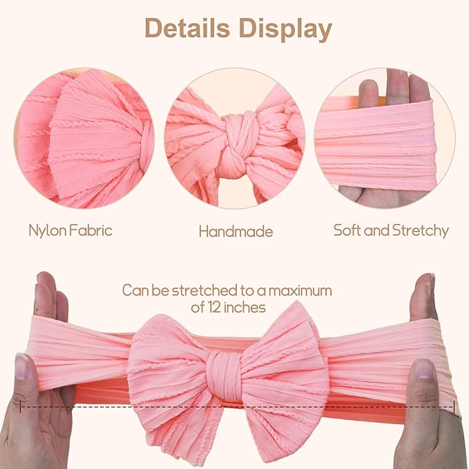 JOYOYO 3 Pcs Soft Wide Turban Baby Headbands with Double-Layer Bow for Baby Girls, Newborns, Toddlers(Beige, Pearl Pink, Pink)