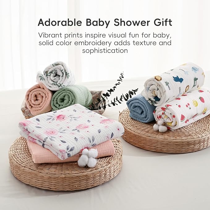 PHF 100% Muslin Cotton Baby Hooded Towels, 2 Pack Bath Towel with Hood for Newborn, Infant, Toddler, Ultra Soft and Absorbent Baby Bath Essentials, Shower Gifts for Girls, 32x32Inch, Pink Floral