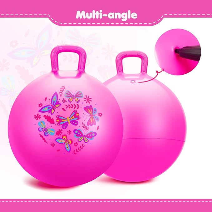 EVERICH TOY Hopper Ball, Pink Butterfly Hopping Toys for Kids, 18 Inch Bouncy Ball with Handle, Indoor Outdoor Inflatable Hoppity Hop Toy for Girls Boys Gift with Free Christmas Accessories