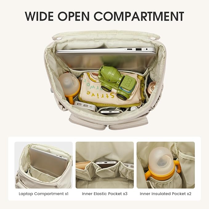 G4Free Diaper Bag Backpack for Moms Dads Travel Baby Bag with Pacifier Case & Insulated Pockets,Beige